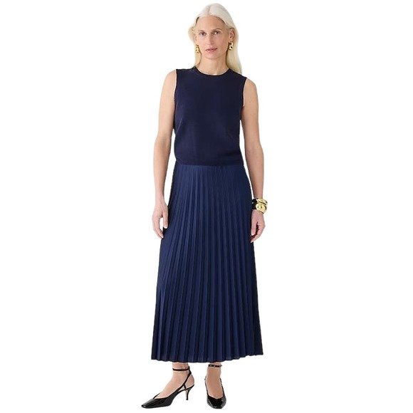 J. Crew Dresses & Skirts - J.Crew Pleated Satin Midi A-line Skirt Navy Womens Size 12